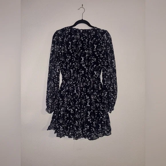 Lulus Too Cute Navy Blue Floral Print Smocked Long Sleeve Mini Dress Size XS - Picture 5 of 6